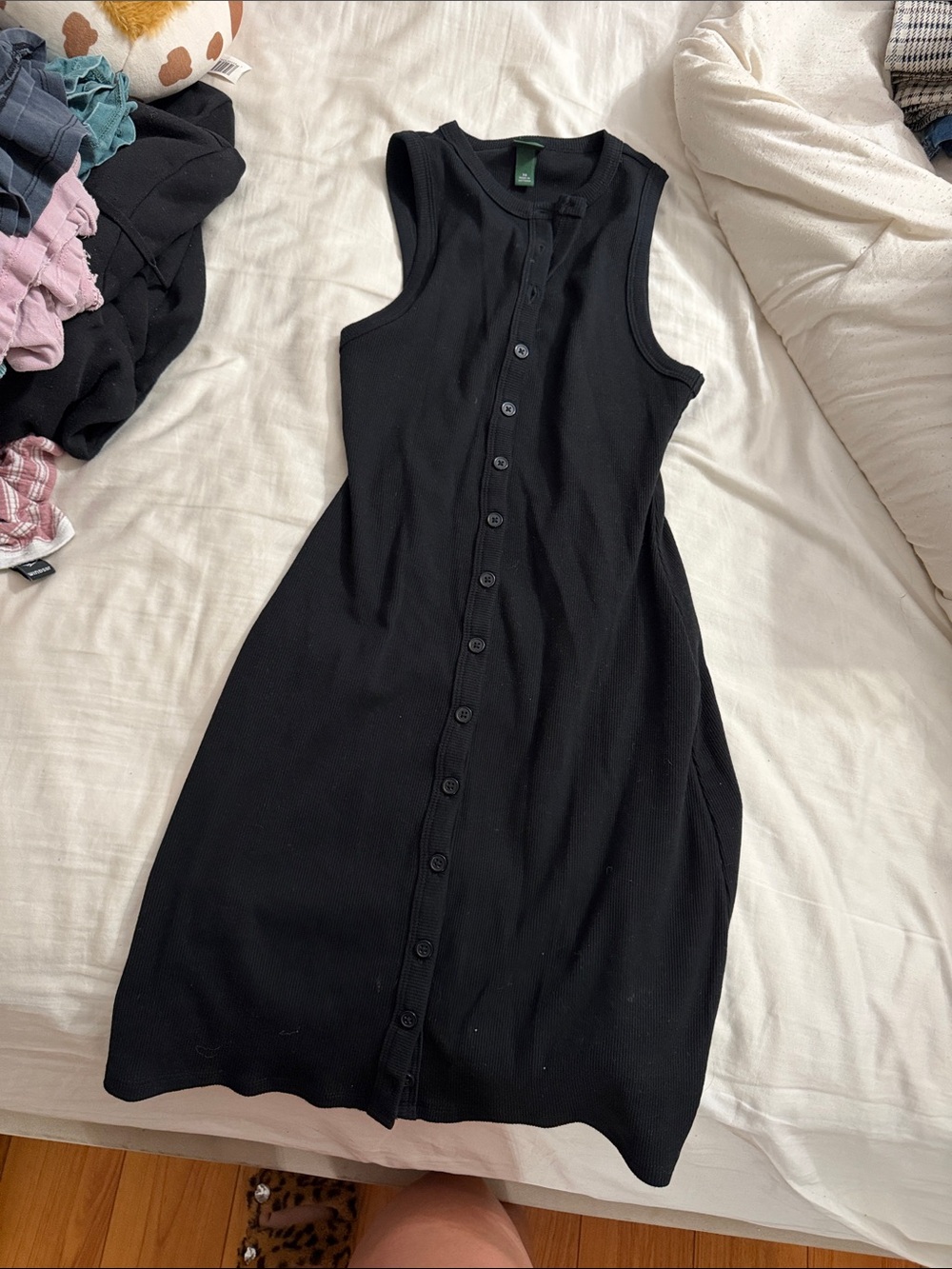 Sleeveless Black Button-Front Knit Dress - Unbranded